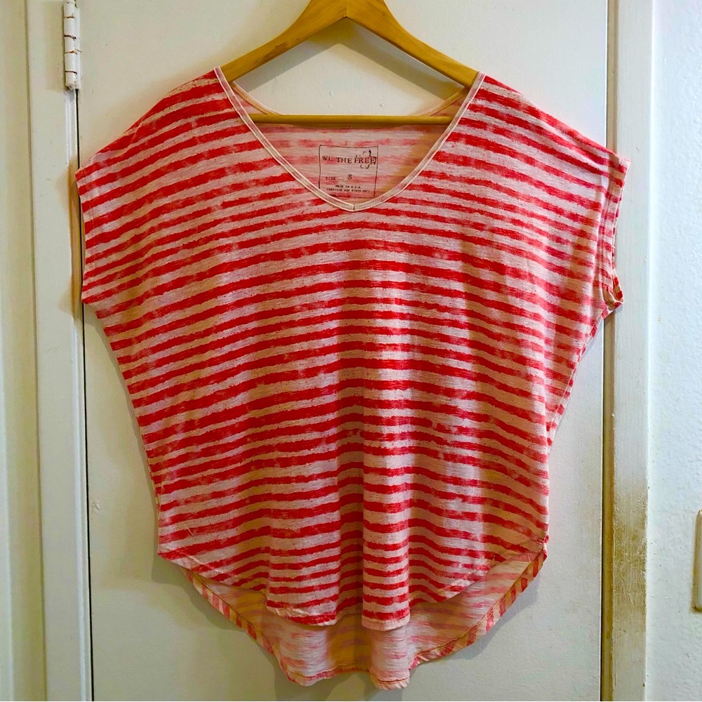 Free People/ We The Free Striped Top Curved Hemline Red/White Size Small.